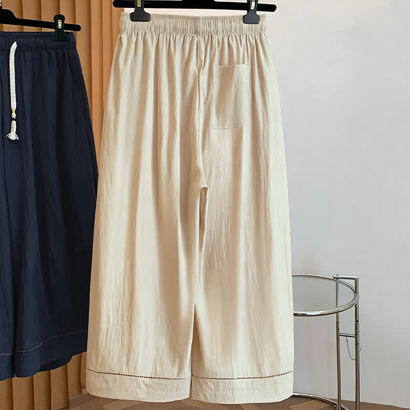 Buddha Stones Pantaloni da donna a gamba larga, corti, con coulisse, tinta unita, per primavera/estate, casual, estivi. - image 1