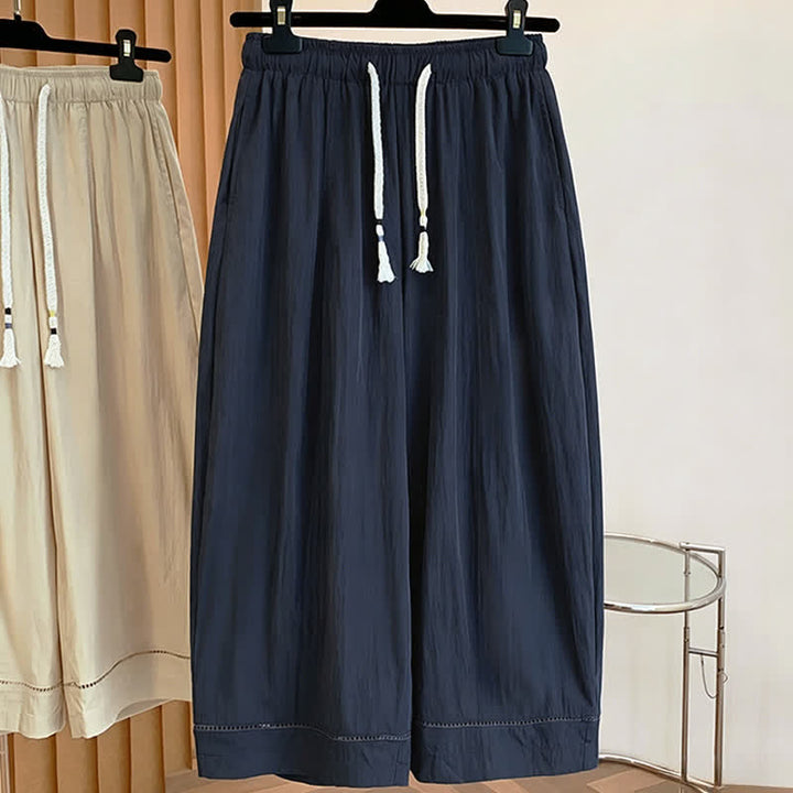 Buddha Stones Pantaloni da donna a gamba larga, corti, con coulisse, tinta unita, per primavera/estate, casual, estivi. - image 12