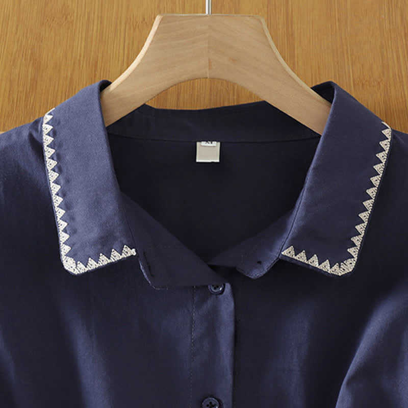 Buddha Stones Camicia da donna estiva casual minimalista a maniche corte con bottoni e linea ondulata. - image 1