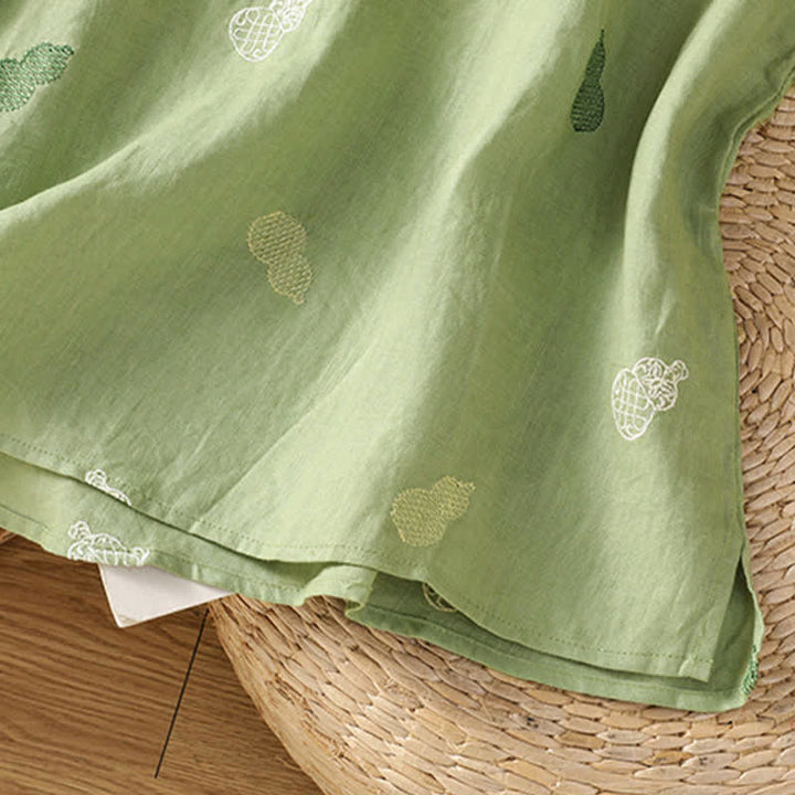 Buddha Stones Camicie da donna a maniche corte, stile estivo Tang, con colletto alla coreana, bottoni a rana e ricami a zucca. - image 5