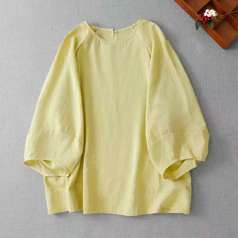 Buddha Stones T-shirt da donna a maniche lunghe, girocollo, tinta unita, casual, minimalista, primavera/estate. - Verga dorata pallida - US12, UK/AU16, EU44 (2XL) - image 9
