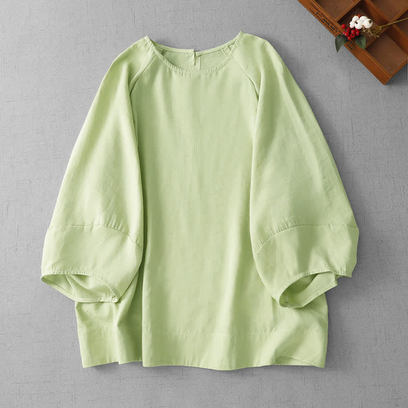 Buddha Stones T-shirt da donna a maniche lunghe, girocollo, tinta unita, casual, minimalista, primavera/estate. - Verde pallido - US12, UK/AU16, EU44 (2XL) - image 0