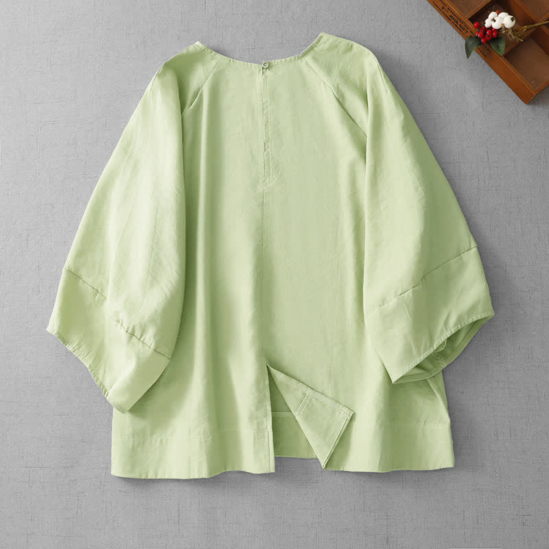 Buddha Stones T-shirt da donna a maniche lunghe, girocollo, tinta unita, casual, minimalista, primavera/estate. - image 1