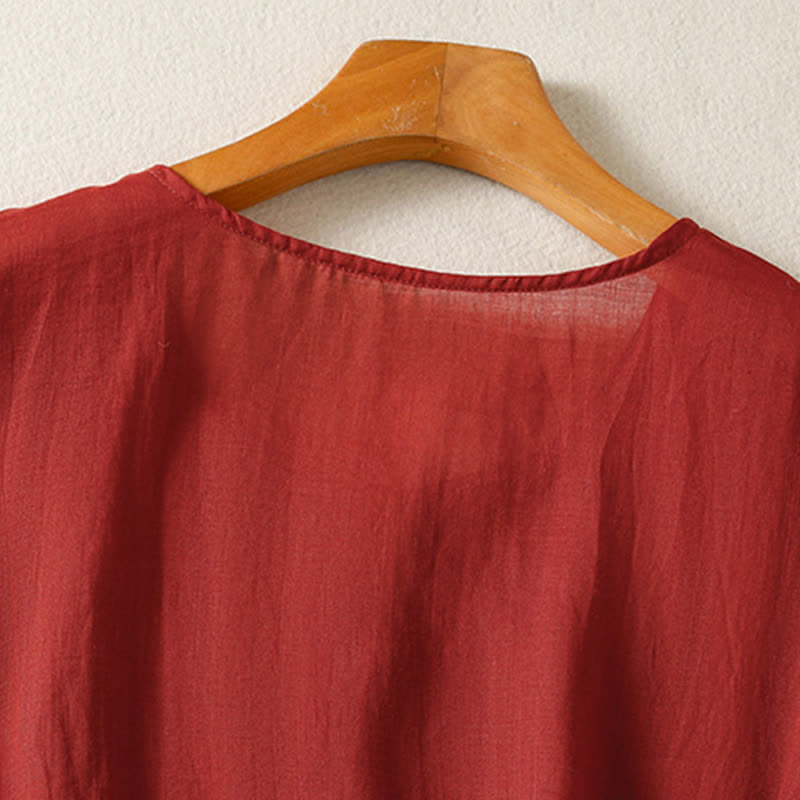 Buddha Stones Camicia da donna estiva casual boho con tasca applicata, mezzo bottone e maniche a campana, tinta unita. - image 11