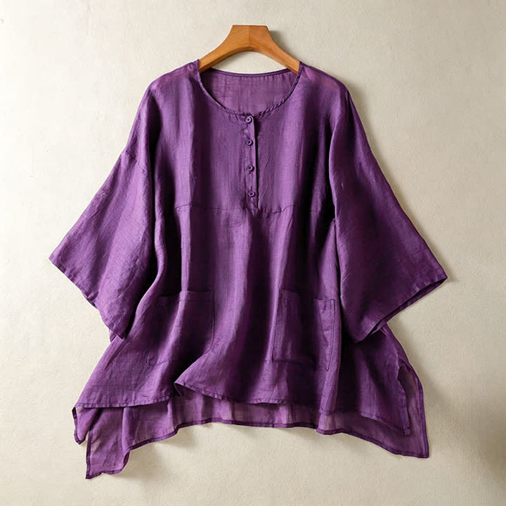 Buddha Stones Camicia da donna estiva casual boho con tasca applicata, mezzo bottone e maniche a campana, tinta unita. - Rebecca Viola - US14, UK/AU18, EU46 (2XL) - image 0