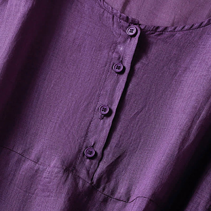 Buddha Stones Camicia da donna estiva casual boho con tasca applicata, mezzo bottone e maniche a campana, tinta unita. - image 4