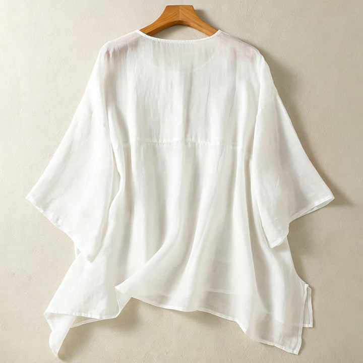 Buddha Stones Camicia da donna estiva casual boho con tasca applicata, mezzo bottone e maniche a campana, tinta unita. - image 17