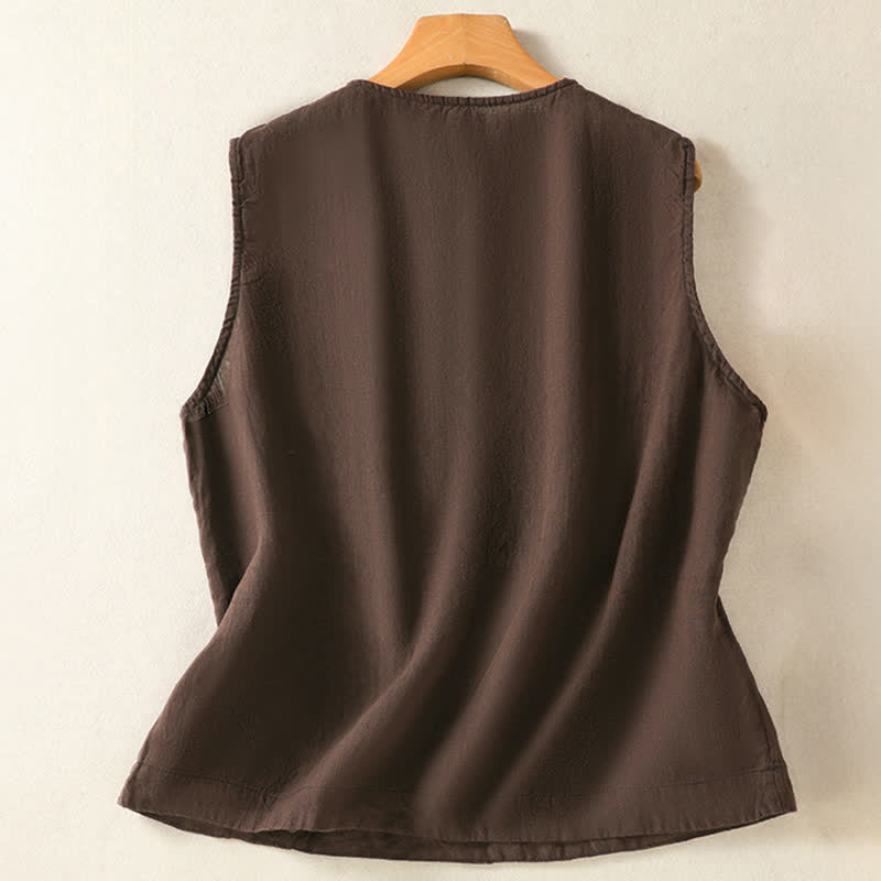 Buddha Stones Camicia senza maniche da donna estiva, casual, minimalista, con bottoni e tasca applicata. - image 21