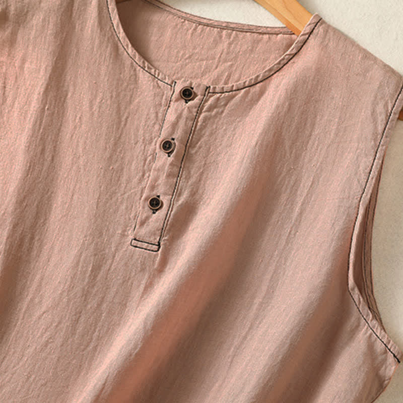 Buddha Stones Camicia senza maniche da donna estiva, casual, minimalista, con bottoni e tasca applicata. - image 29