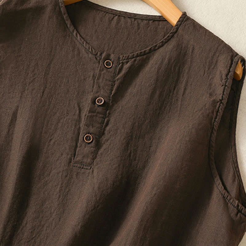 Buddha Stones Camicia senza maniche da donna estiva, casual, minimalista, con bottoni e tasca applicata. - image 24