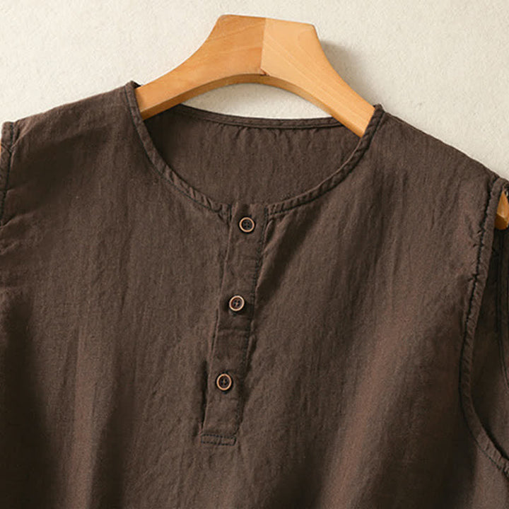 Buddha Stones Camicia senza maniche da donna estiva, casual, minimalista, con bottoni e tasca applicata. - image 22