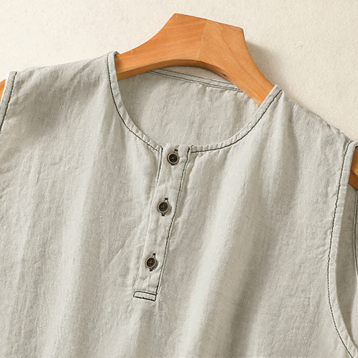 Buddha Stones Camicia senza maniche da donna estiva, casual, minimalista, con bottoni e tasca applicata. - image 2