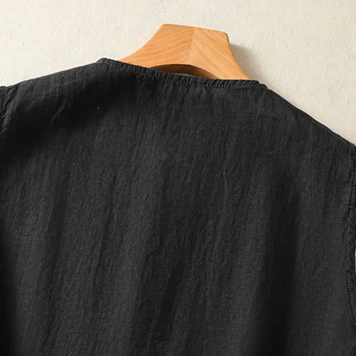 Buddha Stones Camicia senza maniche da donna estiva, casual, minimalista, con bottoni e tasca applicata. - image 10