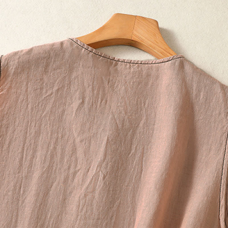 Buddha Stones Camicia senza maniche da donna estiva, casual, minimalista, con bottoni e tasca applicata. - image 32