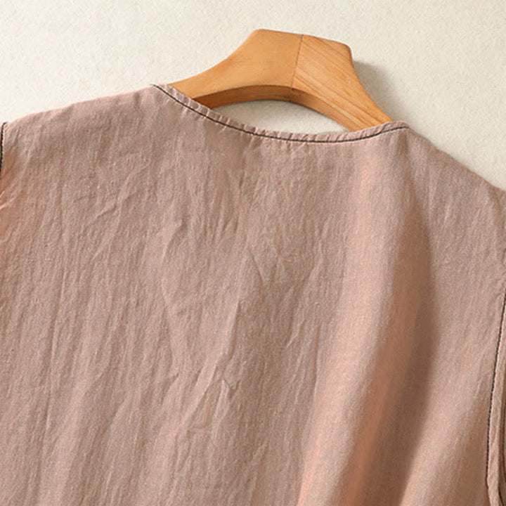 Buddha Stones Camicia senza maniche da donna estiva, casual, minimalista, con bottoni e tasca applicata. - image 32