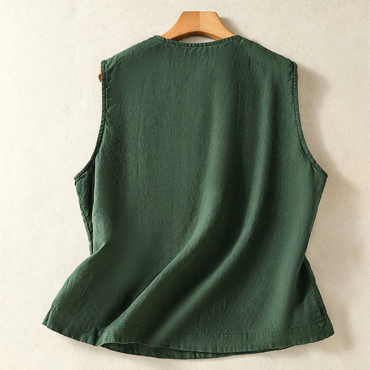 Buddha Stones Camicia senza maniche da donna estiva, casual, minimalista, con bottoni e tasca applicata. - image 14