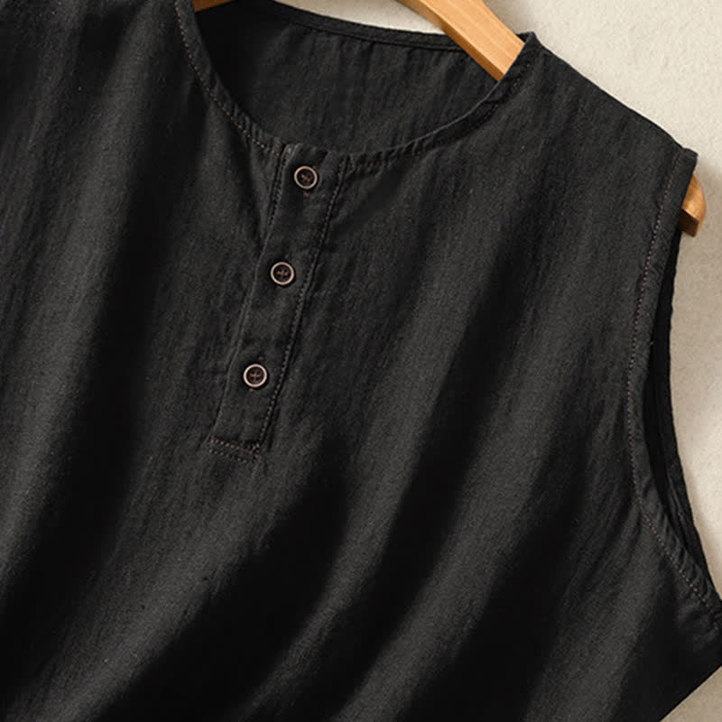 Buddha Stones Camicia senza maniche da donna estiva, casual, minimalista, con bottoni e tasca applicata. - image 11