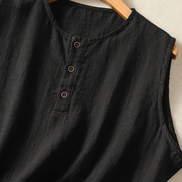 Buddha Stones Camicia senza maniche da donna estiva, casual, minimalista, con bottoni e tasca applicata. - image 11