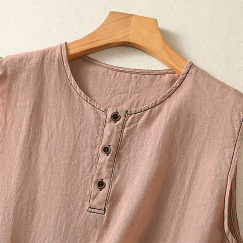 Buddha Stones Camicia senza maniche da donna estiva, casual, minimalista, con bottoni e tasca applicata. - image 28
