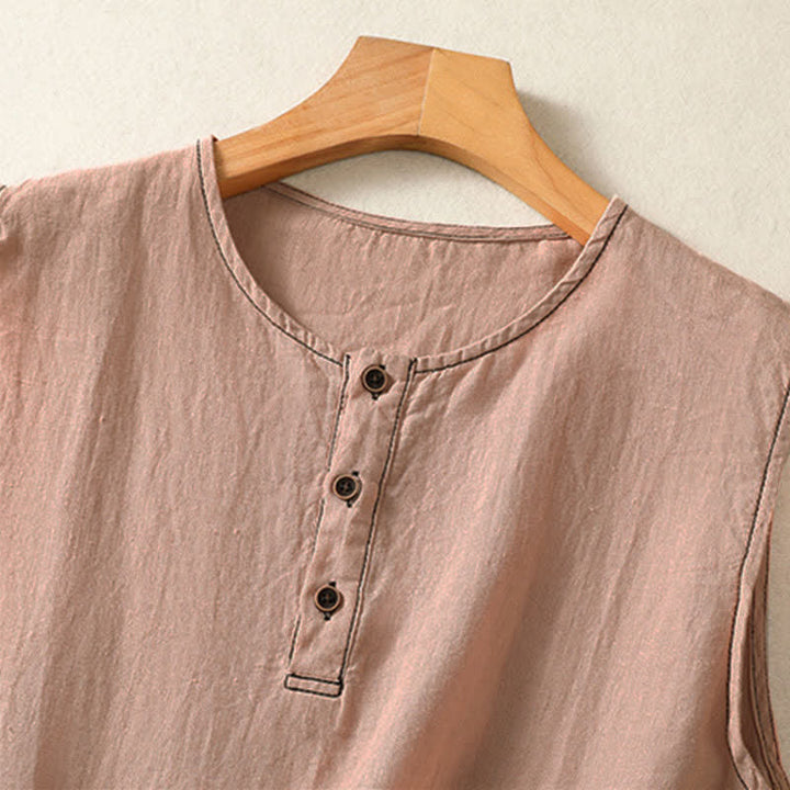 Buddha Stones Camicia senza maniche da donna estiva, casual, minimalista, con bottoni e tasca applicata. - image 28