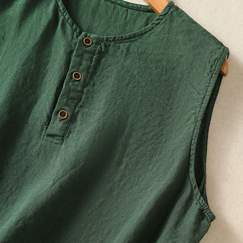 Buddha Stones Camicia senza maniche da donna estiva, casual, minimalista, con bottoni e tasca applicata. - image 17