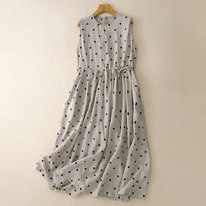 Buddha Stones Abito estivo vintage da donna senza maniche con coulisse e stampa a pois. - Bianco antico - US12, UK/AU16, EU44 (2XL) - image 0