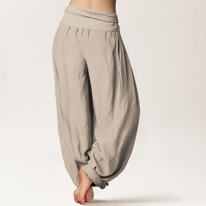 Buddha Stones Pantaloni harem da donna in puro cotone con motivo a fiori di loto e vita elasticizzata. - image 13