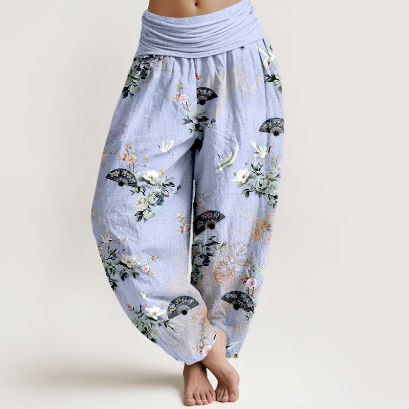Buddha Stones Pantaloni harem da donna in cotone con fantasia floreale a ventaglio e elastico in vita. - Lavanda - US16, UK/AU20, EU48 (3XL) - image 8