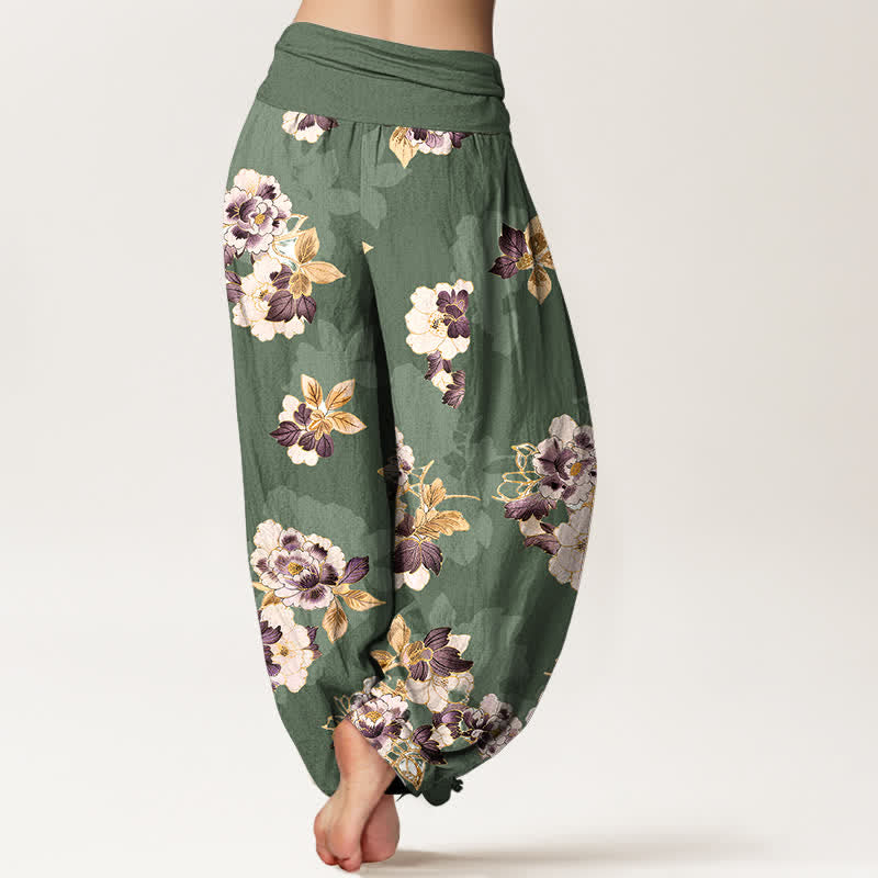 Buddha Stones Pantaloni harem da donna in puro cotone con fantasia floreale vintage e vita elasticizzata. - image 1