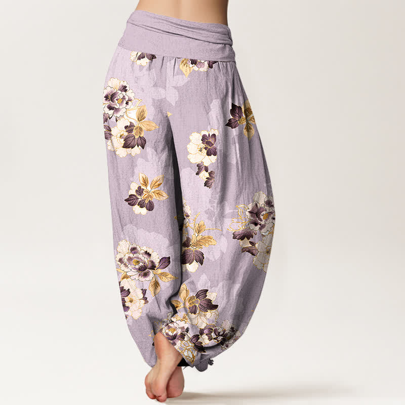 Buddha Stones Pantaloni harem da donna in puro cotone con fantasia floreale vintage e vita elasticizzata. - image 6