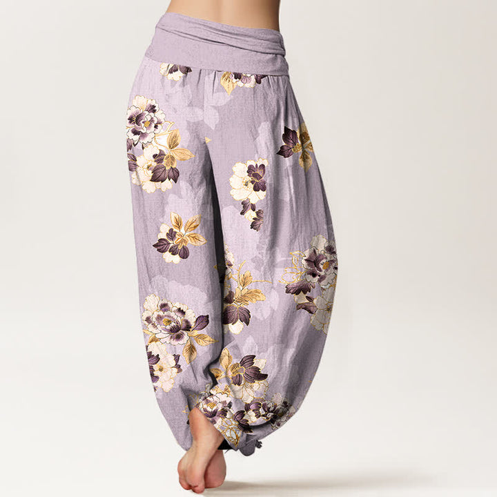 Buddha Stones Pantaloni harem da donna in puro cotone con fantasia floreale vintage e vita elasticizzata. - image 6