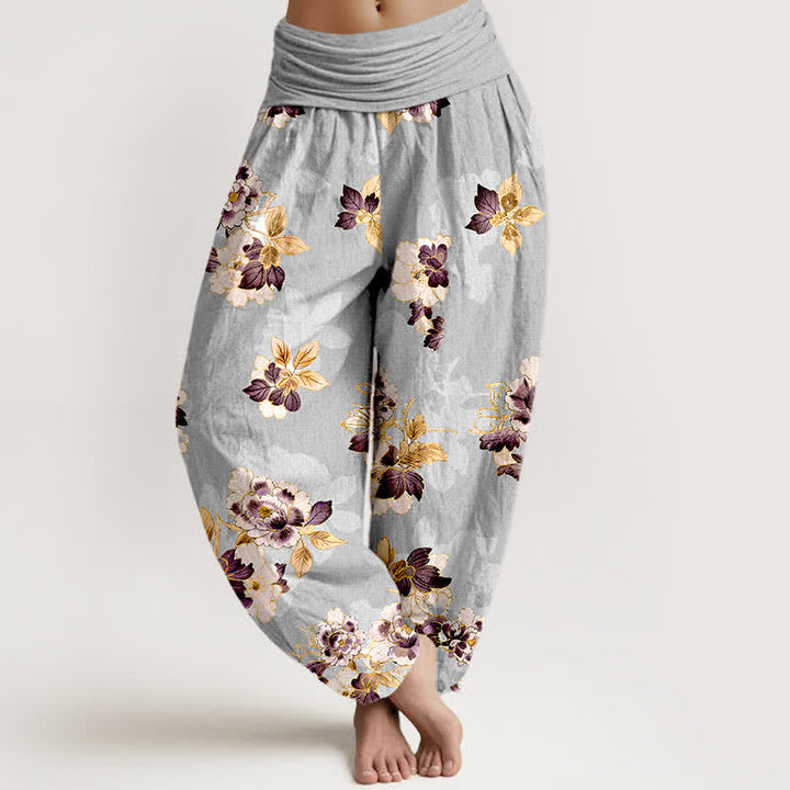 Buddha Stones Pantaloni harem da donna in puro cotone con fantasia floreale vintage e vita elasticizzata. - Gainsboro - US16, UK/AU20, EU48 (3XL) - image 8