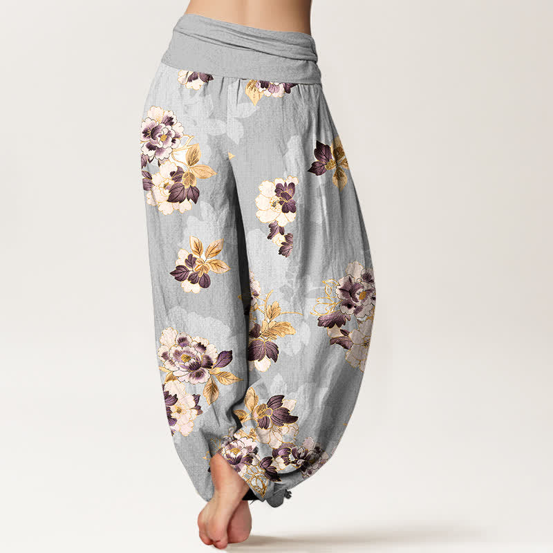 Buddha Stones Pantaloni harem da donna in puro cotone con fantasia floreale vintage e vita elasticizzata. - image 9