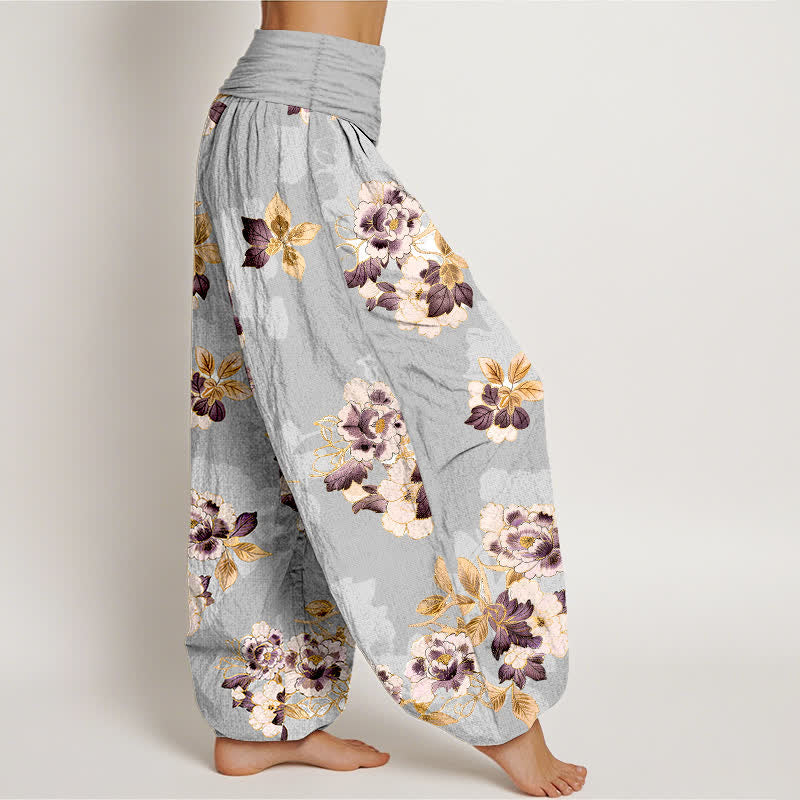 Buddha Stones Pantaloni harem da donna in puro cotone con fantasia floreale vintage e vita elasticizzata. - image 10