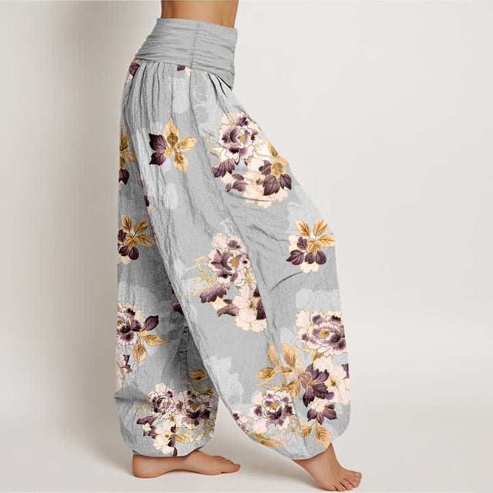 Buddha Stones Pantaloni harem da donna in puro cotone con fantasia floreale vintage e vita elasticizzata. - image 10