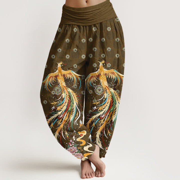 Buddha Stones Pantaloni harem da donna in cotone con fantasia fenice dorata e vita elasticizzata - Perù - US16, UK/AU20, EU48 (3XL) - image 5
