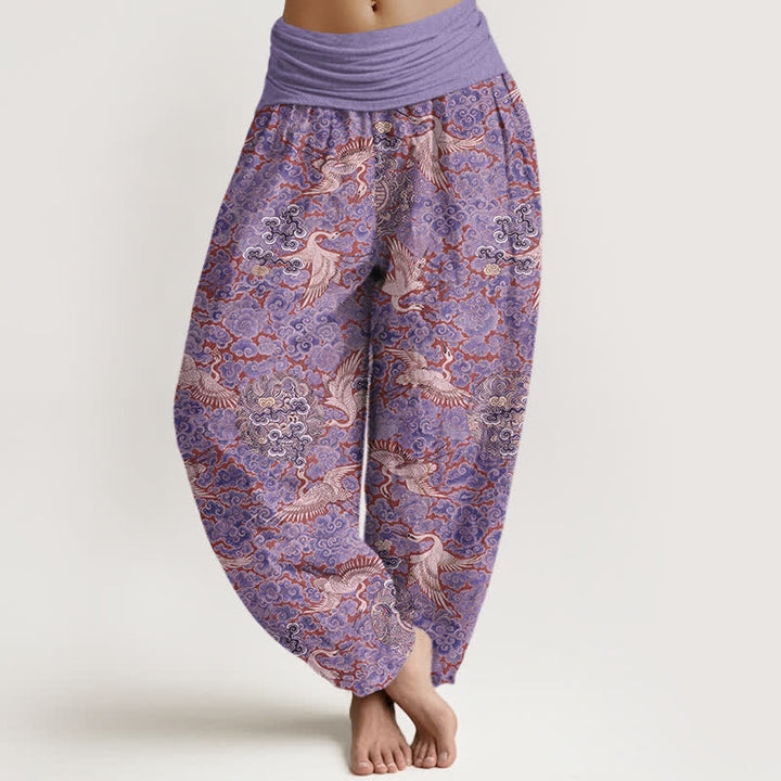 Buddha Stones Pantaloni harem da donna in cotone con elastico in vita e motivo floreale "Auspicious Cloud" e gru di cotone. - Orchidea media - US16, UK/AU20, EU48 (3XL) - image 5