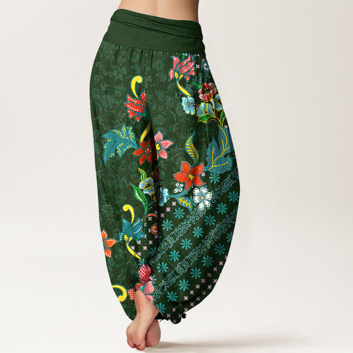 Buddha Stones Pantaloni harem da donna in puro cotone, stile bohémien, con fantasia floreale colorata e vita elasticizzata. - image 1