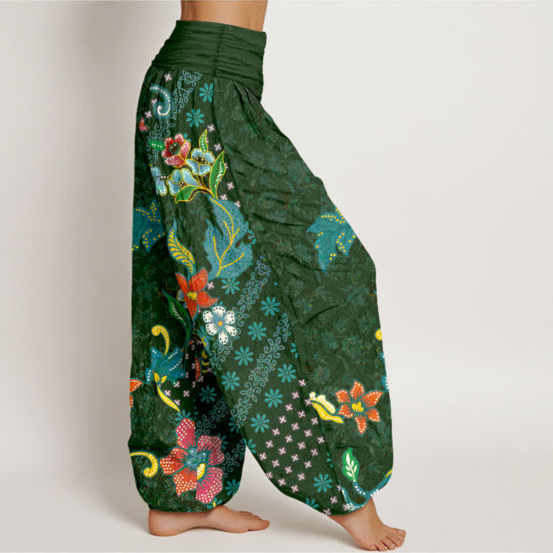 Buddha Stones Pantaloni harem da donna in puro cotone, stile bohémien, con fantasia floreale colorata e vita elasticizzata. - image 2