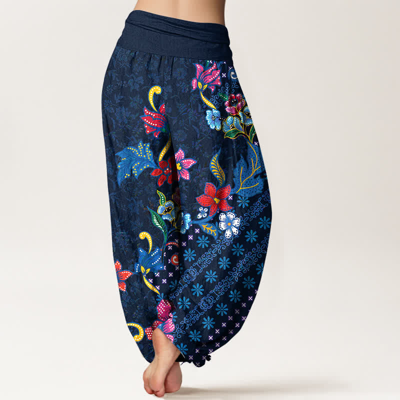 Buddha Stones Pantaloni harem da donna in puro cotone, stile bohémien, con fantasia floreale colorata e vita elasticizzata. - image 6