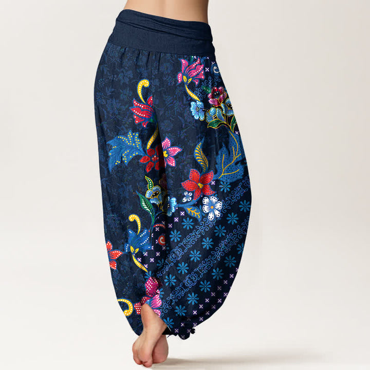 Buddha Stones Pantaloni harem da donna in puro cotone, stile bohémien, con fantasia floreale colorata e vita elasticizzata. - image 6