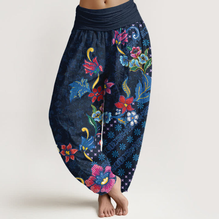 Buddha Stones Pantaloni harem da donna in puro cotone, stile bohémien, con fantasia floreale colorata e vita elasticizzata. - Marina - US16, UK/AU20, EU48 (3XL) - image 5