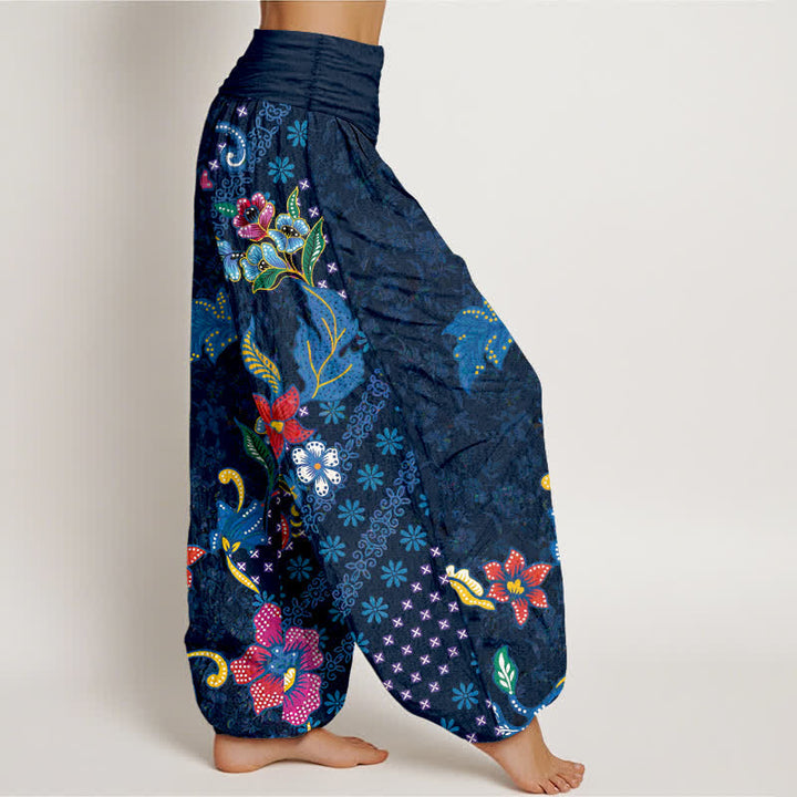 Buddha Stones Pantaloni harem da donna in puro cotone, stile bohémien, con fantasia floreale colorata e vita elasticizzata. - image 7