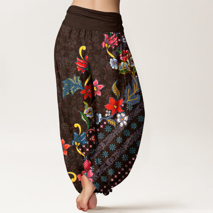 Buddha Stones Pantaloni harem da donna in puro cotone, stile bohémien, con fantasia floreale colorata e vita elasticizzata. - image 9