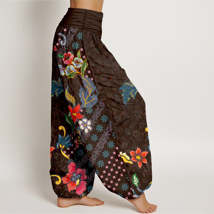Buddha Stones Pantaloni harem da donna in puro cotone, stile bohémien, con fantasia floreale colorata e vita elasticizzata. - image 10
