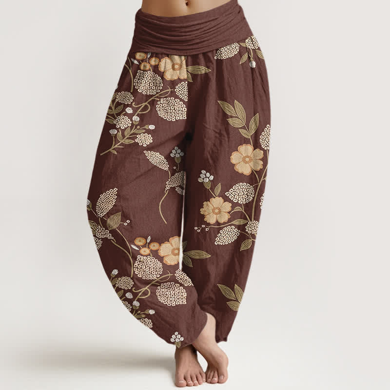 Buddha Stones Pantaloni harem da donna in puro cotone con fantasia floreale vintage e elastico in vita. - Siena - US16, UK/AU20, EU48 (3XL) - image 0