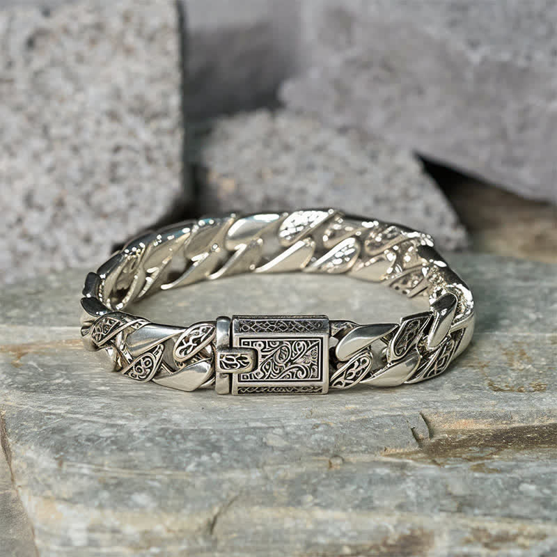 Buddha Stones Bracciale cubano intrecciato con catena in rame e motivo floreale Dynasty, portafortuna. - image 1