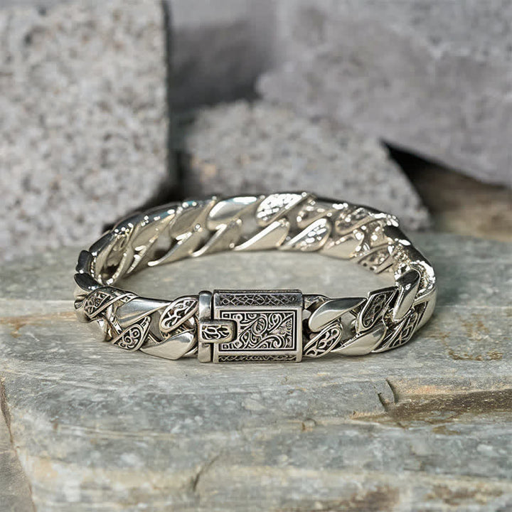 Buddha Stones Bracciale cubano intrecciato con catena in rame e motivo floreale Dynasty, portafortuna. - image 1