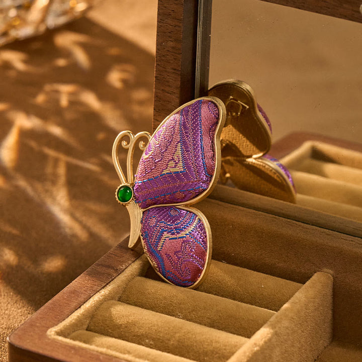 Buddha Stones Spilla cinese nuova, nuova, con broccato viola e farfalla trasformabile, armonia fatta a mano - Canzone Brocade (Prosperità♥Armonia) - image 0