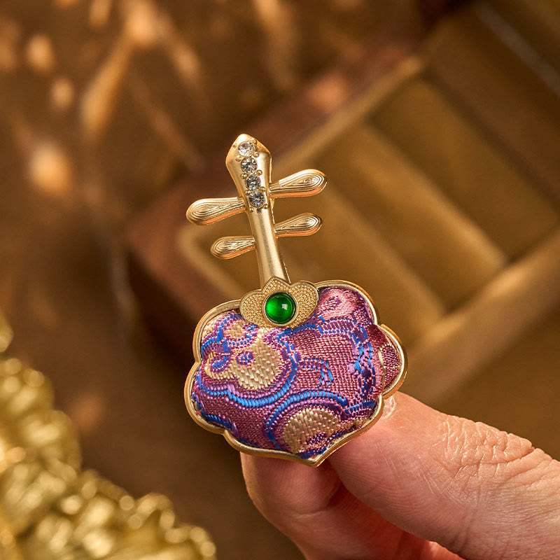 Buddha Stones Spilla energetica a forma di pipa viola, realizzata a mano in broccato Song Brocade - image 7